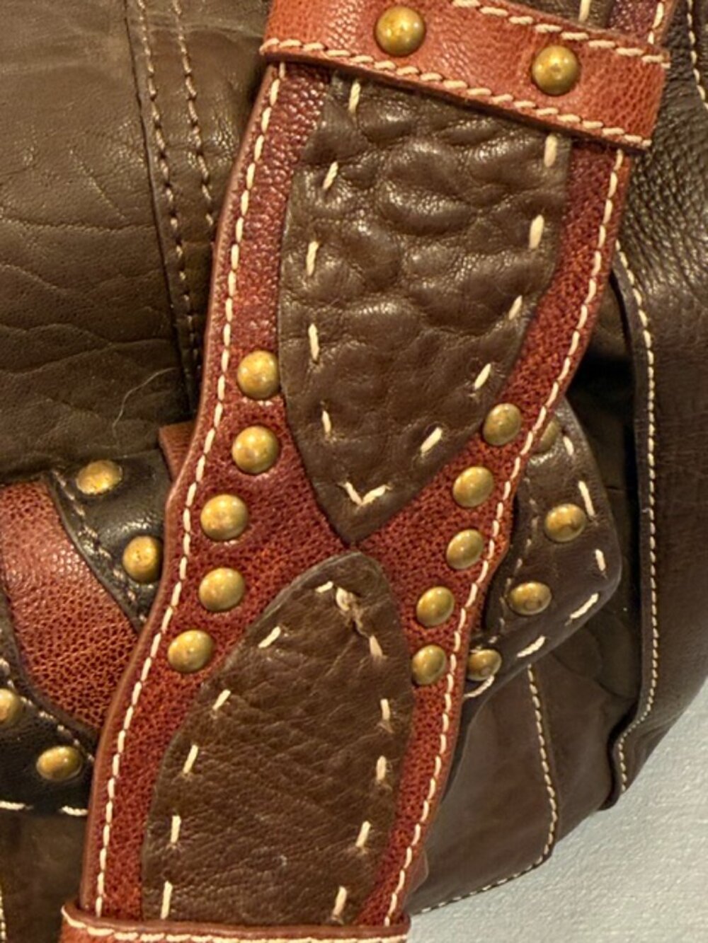 Rare Vintage Betsey Johnson Giddy Up Leather Studded Western Hobo Bag - Picture 16 of 16